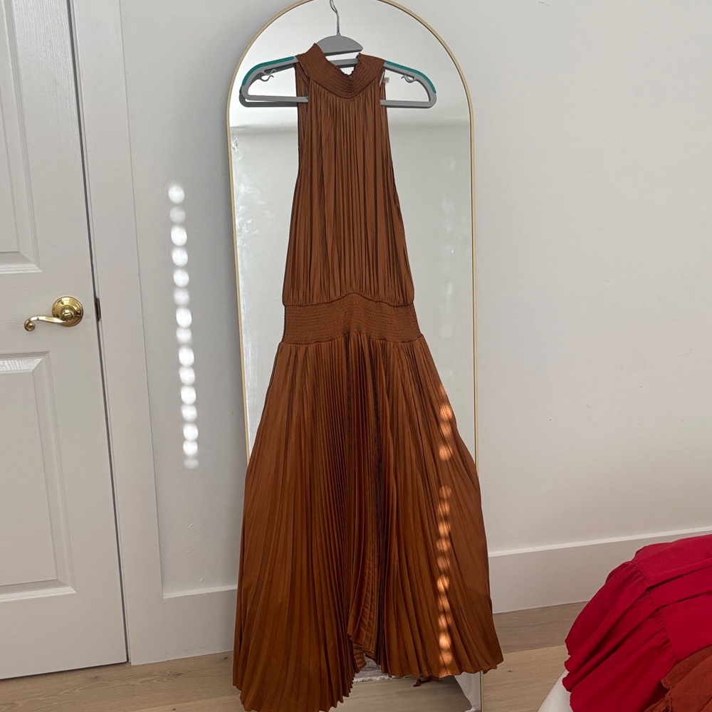Elie Tahari Rich Brown Pleated Dress